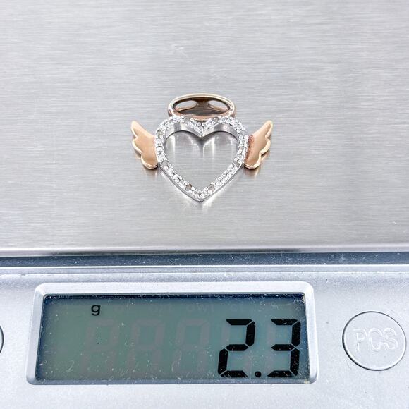 Sterling Silver Diamond Winged Heart Pendant | Petite Rose Gold Wing Accent - Picture 7 of 8